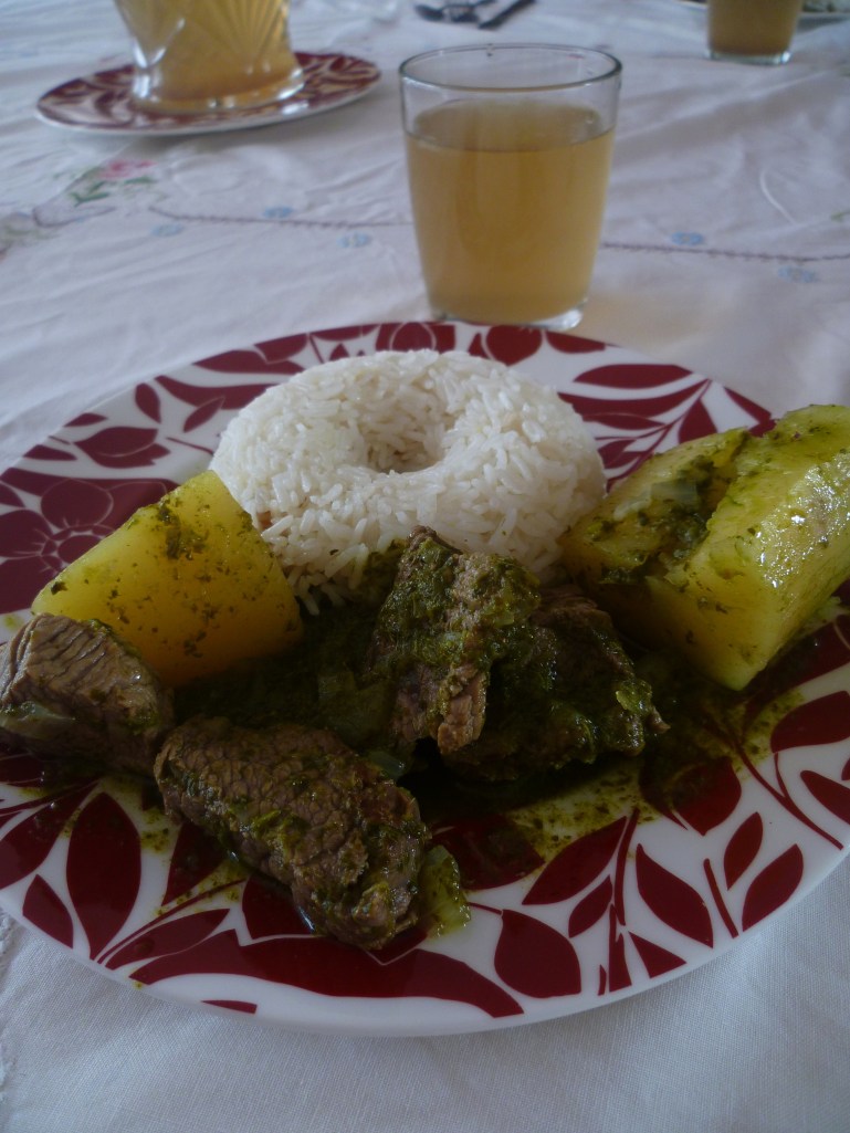 Seco de Carne with cassava, potato and rice
